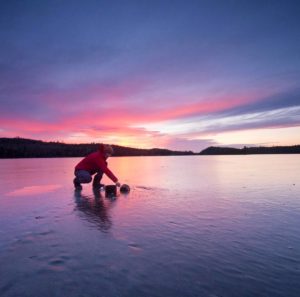 Amy gathering water during the Year in the Wilderness. Photo courtesy of Amy Freeman.