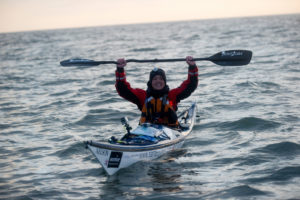 Sarah Outen paddling across the English Channel in 2011.